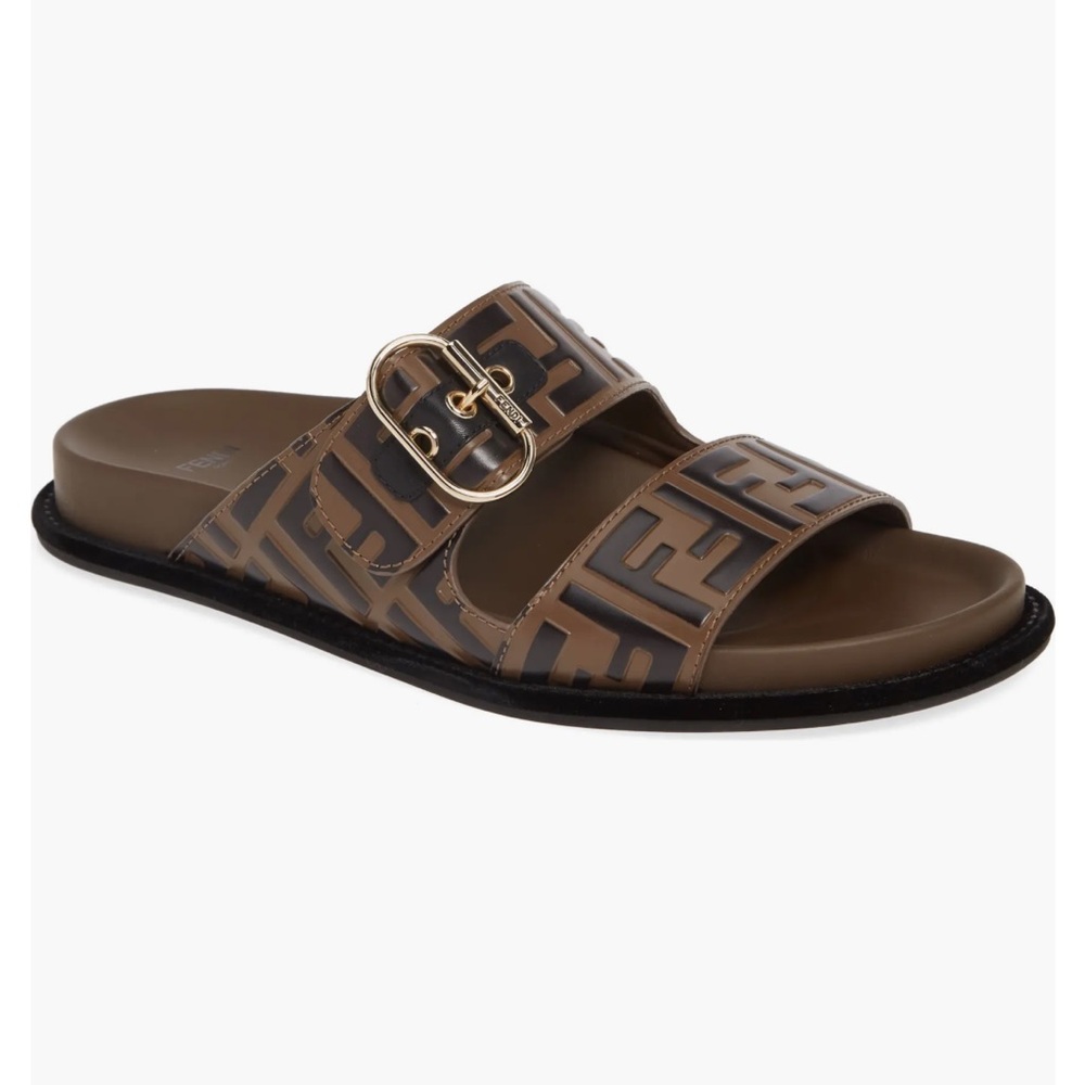 Fendi Zucca FF logo brown Slide Sandals with Buckle